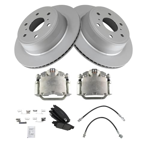 Image of TRQ Rear Brake Pad and Rotor Set Ceramic G Coated Rotors Calipers Compatible with 2014-2018 Chevrolet Silverado 1500 GMC Sierra 1500 2019 Silverado 1500 LD Sierra 1500 Limited