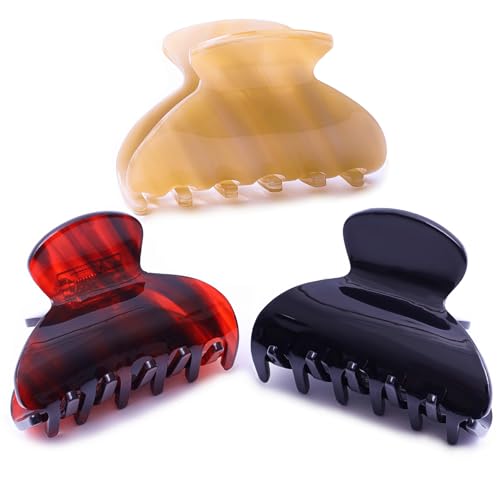 Tortoiseshell Celluloid Claw Clips, 3-Pack (Burgundy/Beige/Black)