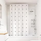 Croydex Weißer Duschvorhang mit schwarzen Punkten, 100prozent Polyester mit beschwertem Saum, maschinenwaschbar & wasserabweisend mit Proseal beschichtet, 1800 x 1800 mm