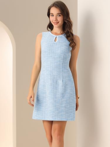 Image of Allegra K Women's Elegant Tweed Dress Keyhole A-Line Sleeveless Casual Work Dresses