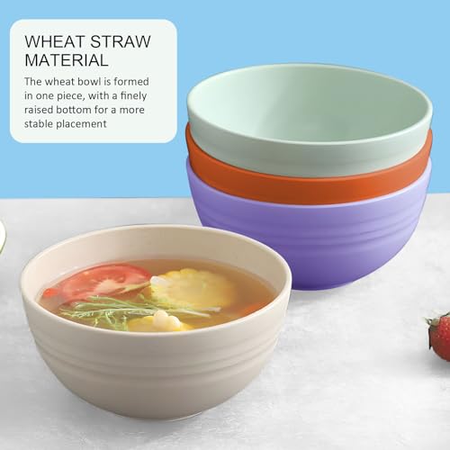Unbreakable Cereal Bowls,Reusable Wheat Straw Bowl,Dishwasher and Microwave Safe- BPA Free,4 Colors*2 Cereal Reusable Dinner Bowls 8 Set, (Classic matte, 6 inch) - Thumbnail 6