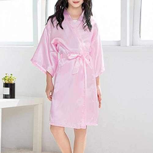 Girls Satin Ro𝐛e Silky Kimono Ro𝐛e Set Flower Girl Ro𝐛e Dressing Gown for Wedding Spa Ro𝐛es for (Pink, 2-3 Years)4