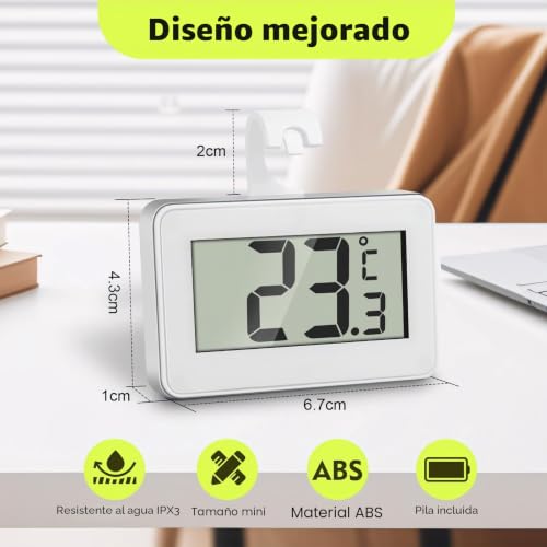 Miniatura 2 de Romon Termómetro Frigorífico Termómetro Acuario Digitale, 2 Piezas Termometro Nevera, Mini Termómetro Digital Congelador Refrigerador Impermeable, Pantalla Lcd, Función Registro Máximo Mínimo, Blanco