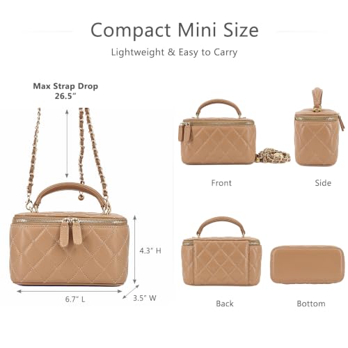 Image of M-ioi-M Small Genuine Leather Purse Quilted Crossbody Bag for Women, Mini Top-Handle Shoulder Handbag w /Gold Chain Strap