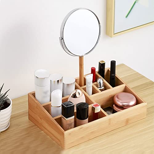 Senich Makeup Storage Cosmetic Organizer Bamboo Jewelry Beauty Skincare Makeup Tools Box Bathroom (12.99'' x 8.27'' x 3.54'', Natural)