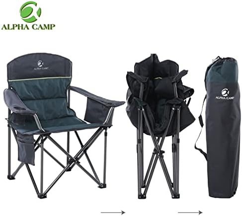 ALPHA CAMP Portable Folding Oversized Camping Chairs with Cup Holder and Cooler Bag - Heavy Duty Steel Frame Support 200 KG