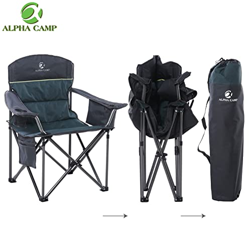 Foto von ALPHA CAMP Campingstuhl Faltbar Klappstuhl Gepolstert mit Getränkehaltern Angelstuhl mit Armlehnen bis 200kg Outdoorstuhl, Grün