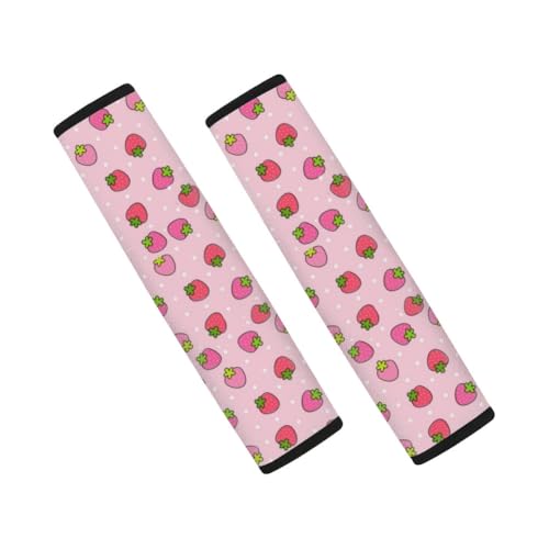 UNICEU Housses de ceinture de sécurité pour adultes, femmes, enfants, en néoprène imprimé fraise rose