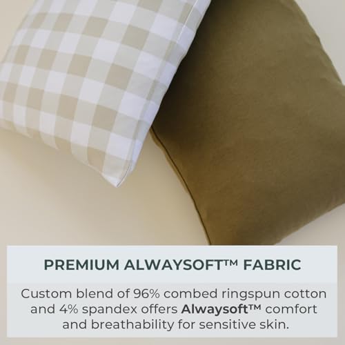 Image of Pobibaby - 2 Pack Premium Toddler Pillowcase - Ultra Soft Jersey Knit - Crib Pillow, Kids Pillow, Travel Pillow Case Cover (Gingham Khaki)