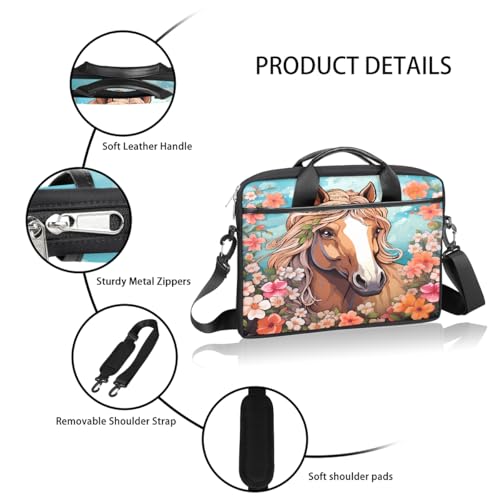 Maletín para portátil con estampado floral Animal Horse 15 pulgadas miniatura 4