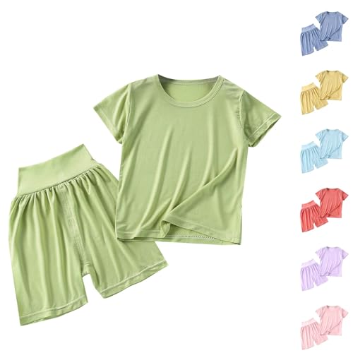 Toddler 𝐏ajama Set 2-Piece Boys Girls Short Sleeve 𝐒𝐥eepwear Top & High Waist Shorts Summer Kids Loun𝐠ewear 𝐏Js2