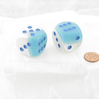 Pearl Turquoise and White Gemini Luminary Dice with Blue Pips 30mm (1.18in) D6 Pack of 2 Wondertrail