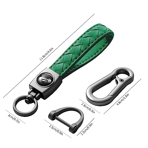 Image of Gkeygo Carabiner Keychain, Universal Heavy Duty Woven Handmade Leather Key Chain, Car Fob Key Keychains with 360 Degree Rotatable Snap Swivel and Anti-Lost D-Ring for Men and Women, Gunmetal - Green