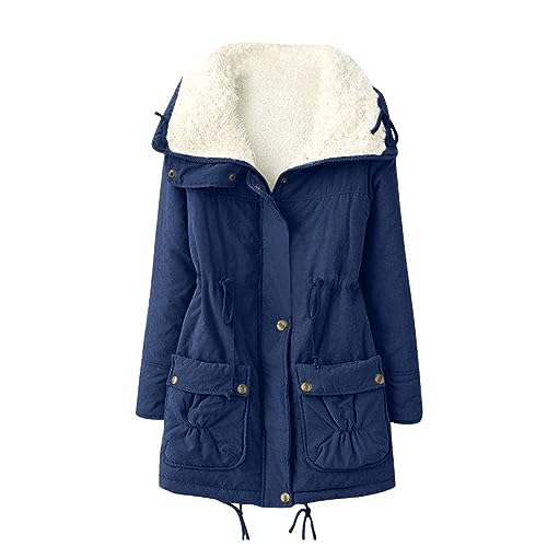 Kubbon Women's Winter Coats Mid Length Thick Warm Jackets Faux Lamb Wool Lined Parka Coats Casual Sherpa Outwear with Pocket