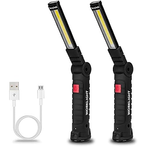 Lmaytech Tool Gifts for Men 2Pack Rechargeable LED Work Lights with Magnetic Base, 360° Rotation,Versatile Lighting for Repairs, Outdoors, Mens Gifts