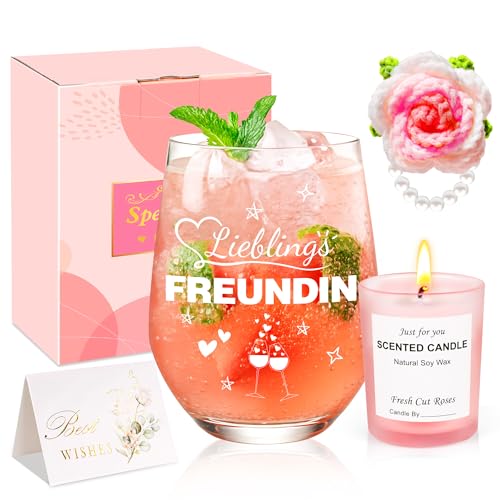 Geschenke für Frauen,Geschenk Freundin Geburtstag mit Weinglas,Duftkerzen and Schlüsselanhänger,Personalisierte Geschenk für Beste Freundin,Kleine Geschenke für Adventskalender,Weihnachtsgeschenke
