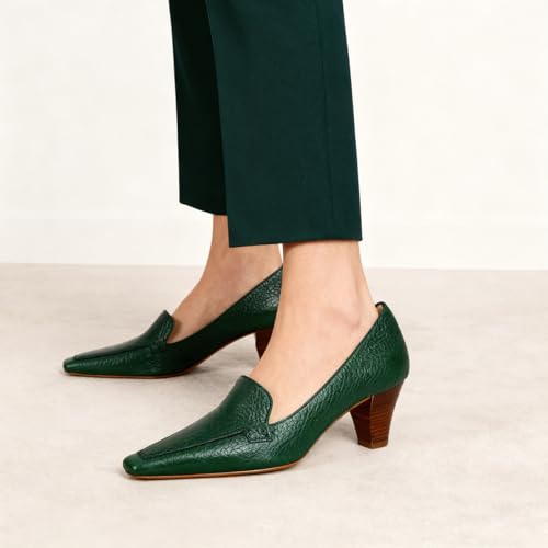 Image of LEHOOR Women Vintage Chunky Block Heel Pumps Shoes Square Pointed Toe Slip On Formal Office Work Business Loafers Shoes Suede Snakeskin Cone Heel Oxford Shoe Ladies Professional Chic Fall 4-11 M US