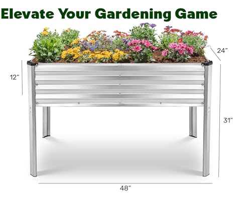 Galvanized Raised Garden Beds Outdoor with Legs // 48×24×31in Elevated Planter Box for Vegetables, Flowers (Silver) // Large Metal Garden Bed for Backyard Patio Gardening