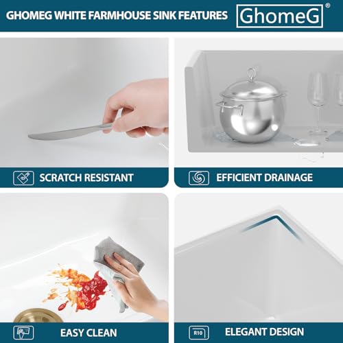 White Farmhouse Sink 28x20 Inch Porcelain Apron Front Farmhouse Kitchen White Fireclay 10 Inch Deep Single Bowl Farmer Sinks Basin