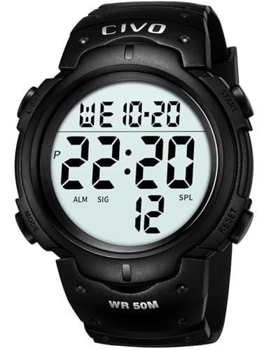 Imagen de CIVO Relojes Digitales Hombre Deportivo: Militares Grandes Números Prueba 50M Impermeable Reloj Casual para Hombres Goma Alarma Diaria Dígitos y Timbre Cada Hora