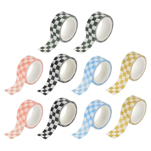 OSALADI Cinta Washi Cuadriculada Decorativa 10 Rollos Cinta de Enmascarar a Cuadros de Papel Adhesivo DIY Colores Vibrantes para Manualidades y Planificadores