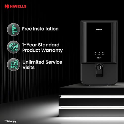Image of Havells FAB Lite Water Purifier, UV + UF Purification, Vital Magnesium Enriched, 4-stages, 7L Storage, Ideal for Borewell, Tanker & Municipal Water, Significant water savings, BIS Approved, Black