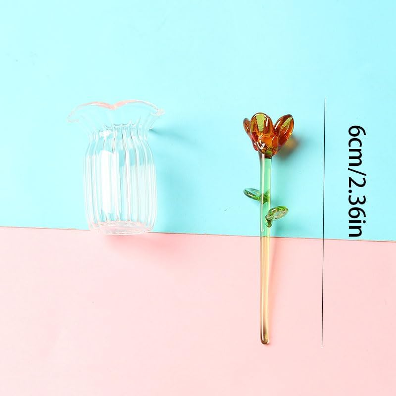 1 Set (8 Pcs) Handmade Crystal Glass Mini Flower Decorative Ornaments, Miniature Flower Statues, Collectible Small Ornaments for DIY Handicrafts, Festival Decor & Table Decoration image 4