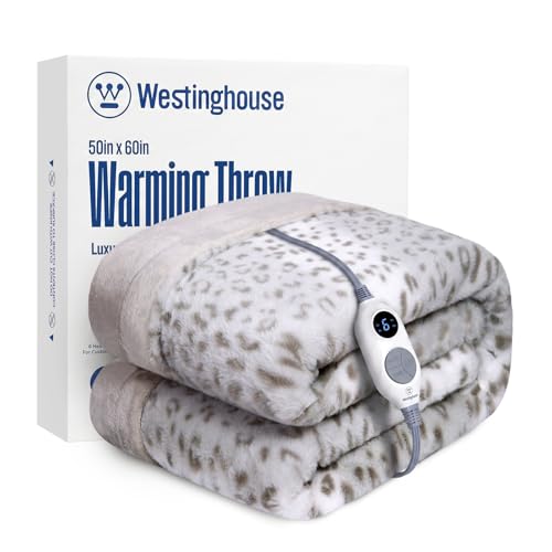 Westinghouse Heated Throw Blanket, Grey Leopard Electric Throw Blanket, Luxury