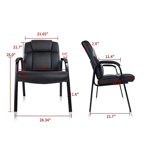 Clatina Big & Tall 400 Lb. Guest Chair, Leather Reception Chairs With Padded Arm Rest For Waiting Room Office Home And Meeting Conference-Black #TOP7