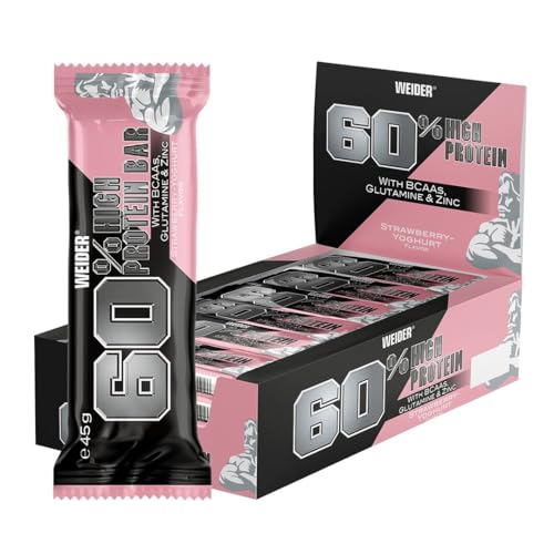 WEIDER 60% Proteinriegel, Eiweißriegel mit dem höchsten Proteingehalt auf dem Markt, High Protein Riegel mit Glutamin und BCAA für Muskelaufbau...
