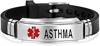 Vista 13 de NanMuc Pulsera de identificación de alerta médica roja de primeros auxilios de emergencia grabada con láser Alerta de salud ajustable pulsera