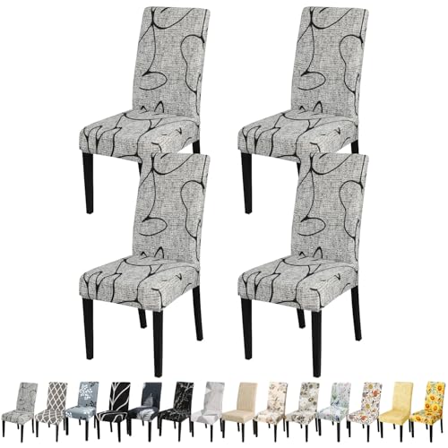 JQinHome Lot de 4 housses de chaise Parsons à motif pour salle à manger, très extensibles, amovibles et lavables – Pour maison, fête, hôtel, mariage, cérémonie (gris lotus)