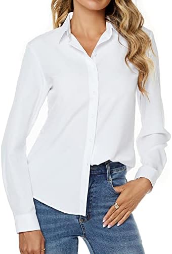 jonivey Women's Thin Long Sleeve Formal & Casual Solid Color Collar Business Shirt (White,S)