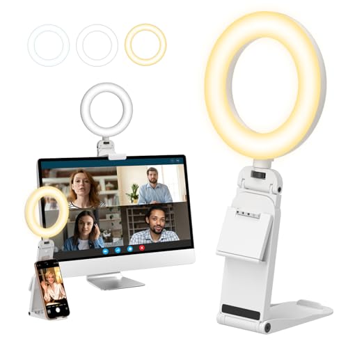 Ring Light for Laptop Desk Clip On,Small Computer Video Conference Lighting with Stand for Phone/Webcam/Monitor,5' Portable Mini LED Selfie Light Desktop for Zoom Meeting/Video Call/Recording(White)