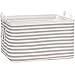 Sea Team Collapsible Rectangular Canvas Fabric Storage Bin Shelf Basket Organizer for Nursery & Kid's Room, 16.5 x 11 x 9.8 inches, Grey Stripe