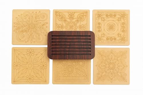 Image of DIY Wooden Coaster Set of 6 with Stand | Square | 4 inch per piece | Paintable MDF Coasters for Art & Craft, Home Decor, and Gifting (DIY Cost 003)