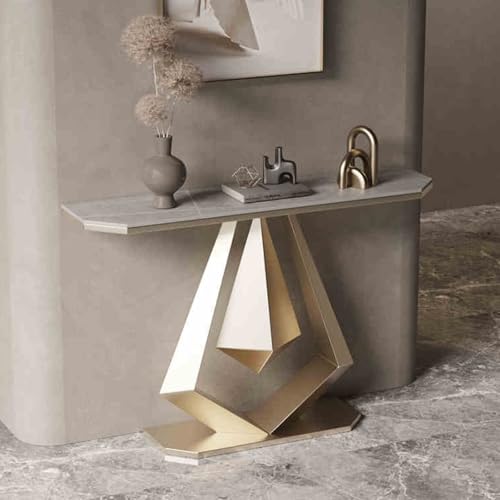 Mesa de entrada industrial de 80 cm con elegante acabado gris y base de metal 2