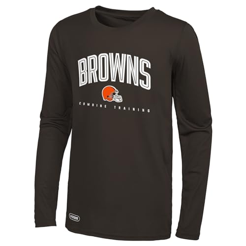 Outerstuff NFL Men's Cleveland Browns Team Color Long Sleeve Performance T-Shirt Top, Up Field, X-Large