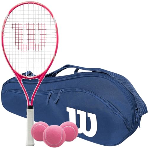 Wilson Tempest Pro Lite Tennis Racquet Bundled with an Advantage 2.5 Racquet Holder Bag (Navy) and 3 Pink Balls
