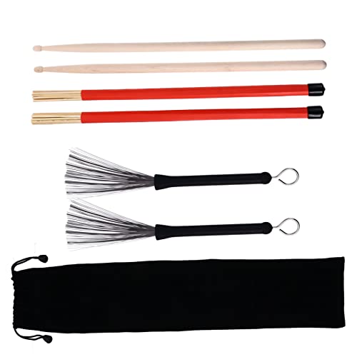 Set de accesorios para batería Kisangel con baquetas y escobillas para jazz y percusión, duradero y fácil de usar miniatura 1