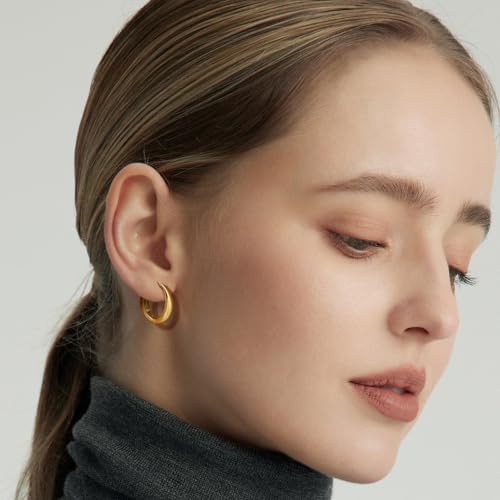 DOXVO Hoop Earrings for Women 14K Gold Earrings for Women Trendy Minimal yet Mature Smooth Surface and Soft Shine Statement Chunky Gold Hoop Earring Womens 20mm - Image 5