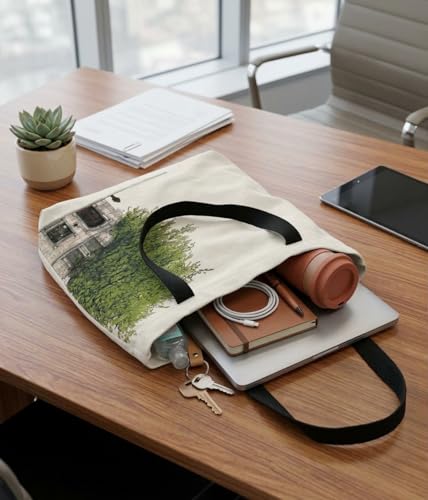 Image of Canvas Tote Bag with Zipper for Women| Inside Pocket | Cotton College Shoulder Bag | Stylish Travel Sling & Handbag for Daily Use | Cotton Canvas Fabric