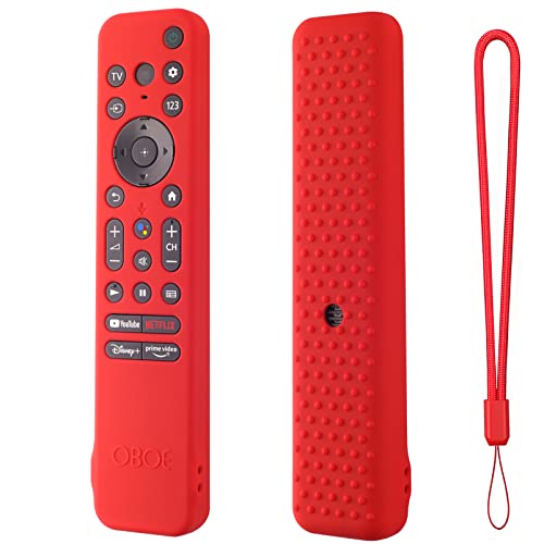 Image of Oboe Silicone TV Remote Cover Compatible with Sony Smart TV 2022 Voice RMF-TX 800U / 900U - Protective Case with Lanyard (C-Red) [Remote NOT Included]