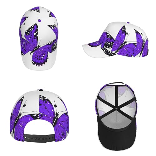 NPOREJKNGF Casquette de baseball élégante en polyester avec motif papillon violet pour homme et femme, taille unique réglable, pour le quotidien, les sports de plein air, les voyages, Noir , Taille