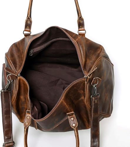 Leather Duffle Bags for Travel for Men and Women 21 inch Carry On Bag Full Grain Leather Gym Bag Overnight Weekend Leather Bags Sports Flight Professional (Light Brown)4