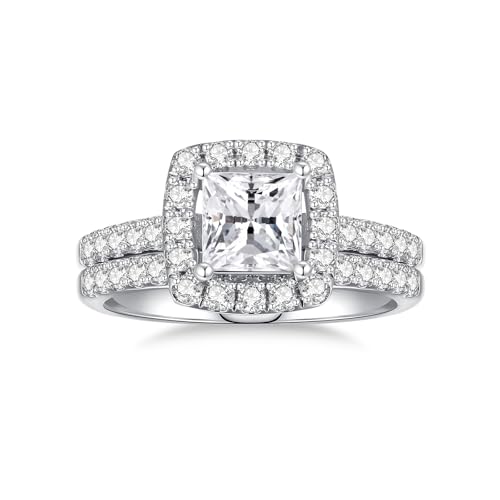 Moissanite Wedding Ring Set Moissanite Bridal Ring Sets for Women D Color VVS1 Princess Cut Engagement Rings S925 Sterling Silver Promise Rings for Women Wife