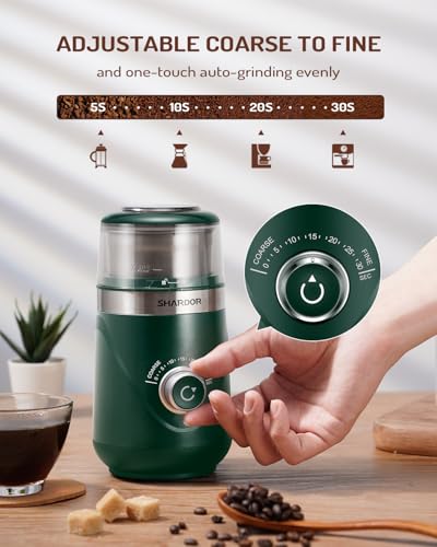 Image of SHARDOR Electric Super Silent Blade Coffee Grinder, Timed Grind Control Rotary Knob, Adjustable Coarse to Fine for Coffee Beans, Spices & Herbs, with 1 Removable Stainless Steel Bowl, Green