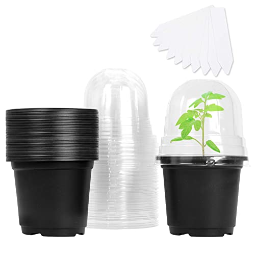 MIXC Macetas para viveros con cúpula de humedad de 4 pulgadas, de plástico transparente y suave, macetas pequeñas bandejas de inicio de semillas para plántulas con 10 etiquetas de plantas, 30 juegos Cover