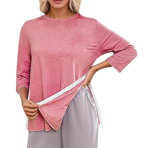 Post Shoulder Shirts for Tear 3/4 Tops After Cuff Shirts Chemo Port Adaptive Clothing Women Long (Watermelon Red, XXL)