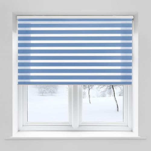 Duo Rollo ohne Bohren 30 x 320 cm Einfache Installation, Sonnenschutz Duo Rollo Jalousie inklusive Montagematerial für Tür & Fenster, Blau